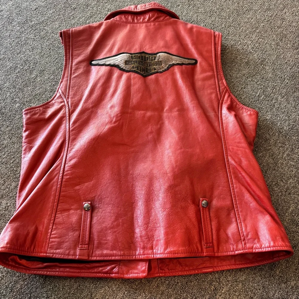 Harley-Davidson Red Leather Biker Vest - Picture 2 of 7